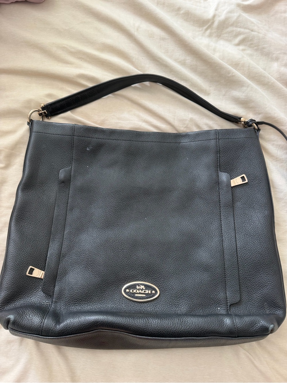 Coach Black Pebbled Leather Hobo Shoulder Bag with Gold Hardware